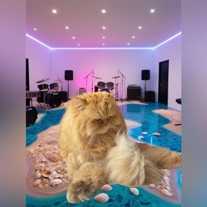 HANDCRAFTED digital indoor decor and cat space bright colors NWT print